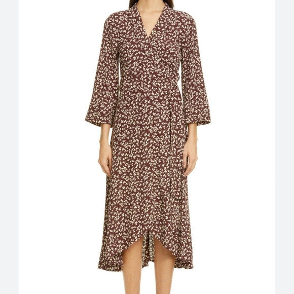 Ganni Dresses & Skirts - GANNI Floral Printed Logo Crêpe Wrap Dress
